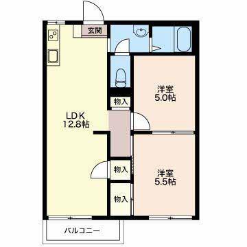 レークヒルB(2LDK/2階)の間取り写真