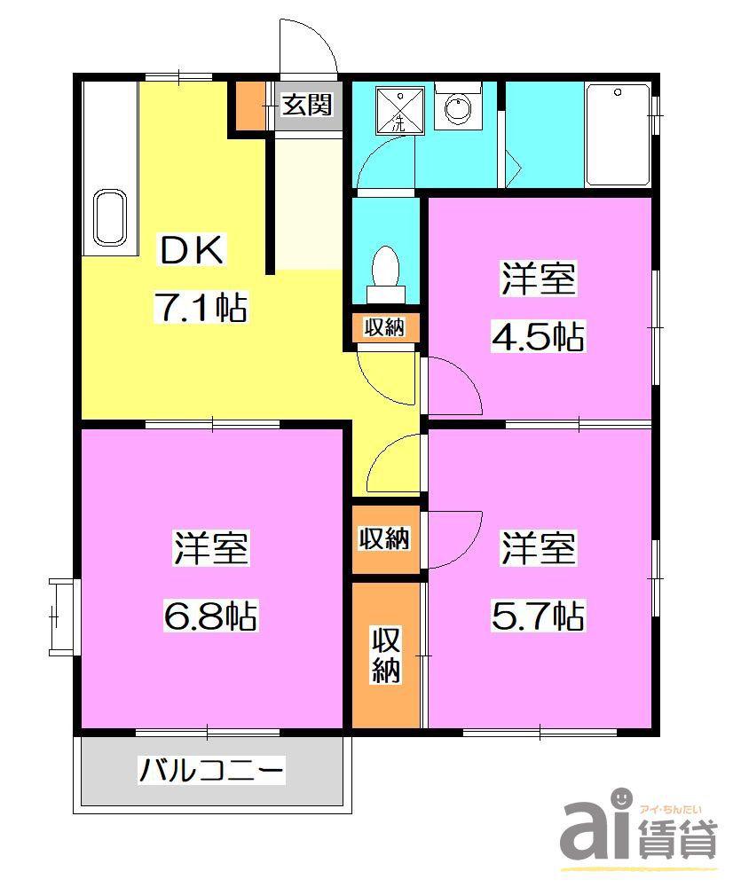 エントピアA(3DK/2階)の間取り写真