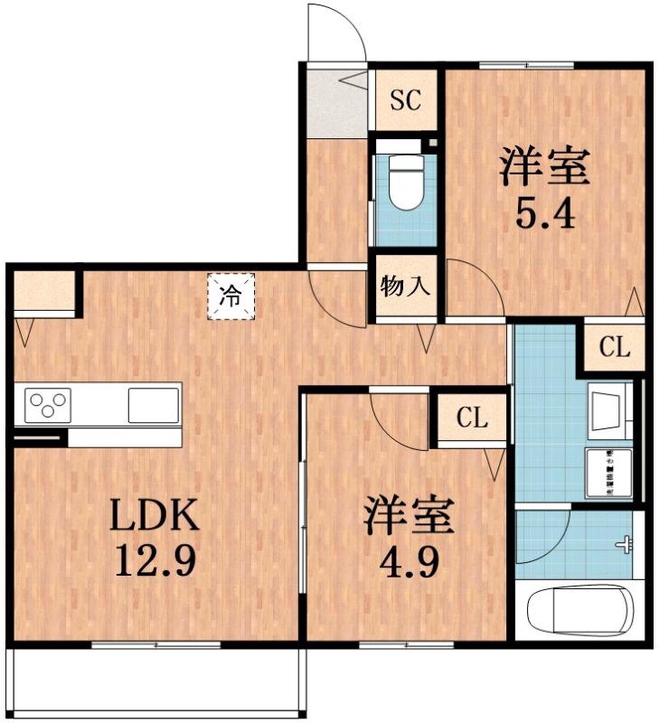 CASA TOA(2LDK/2階)の間取り写真