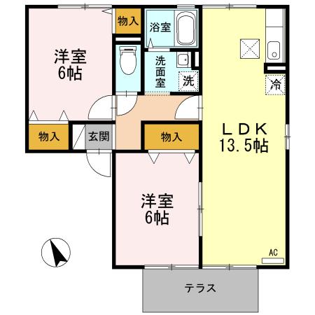 スリーファイブ(2LDK/1階)の間取り写真