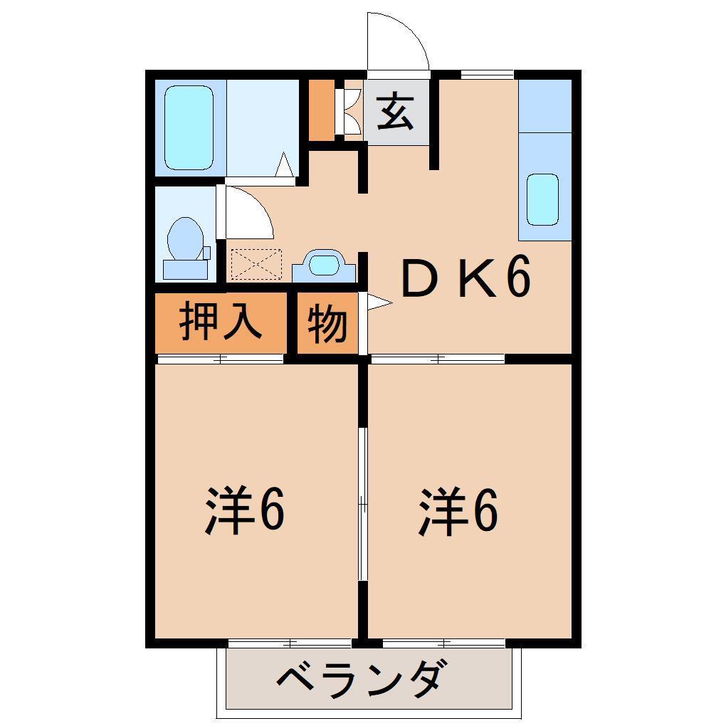 レミングハウス(2DK/2階)の間取り写真