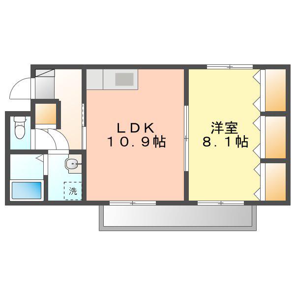 ヴェルデエスパラーゴ(1LDK/2階)の間取り写真