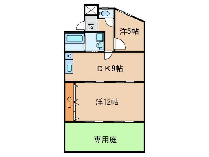 鉄村マンション S棟(2DK/1階)の間取り写真