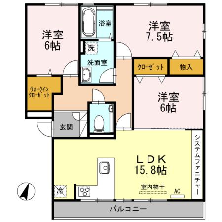 ラグジュアリ松永B棟(3LDK/2階)の間取り写真