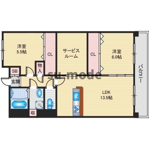 Jクレスト・南茨木(2LDK/5階)の間取り写真