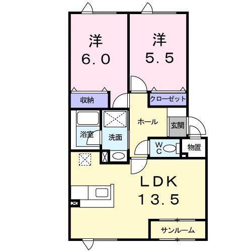 エルレーヴ大川(2LDK/2階)の間取り写真