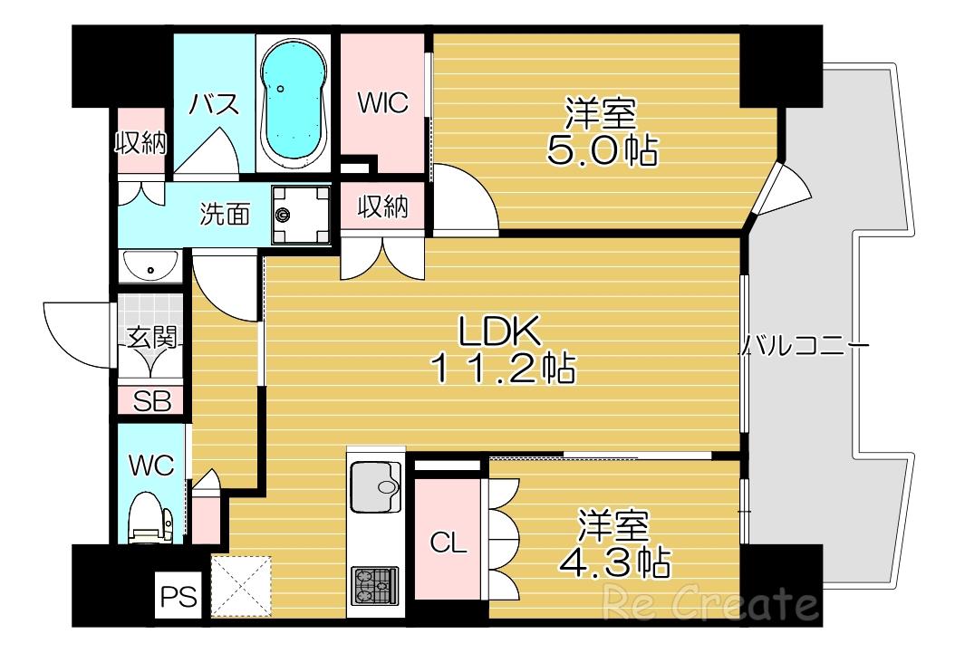 STANDZ四天王寺前夕陽丘(2LDK/15階)の間取り写真