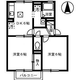 アベイユA棟(2DK/1階)の間取り写真