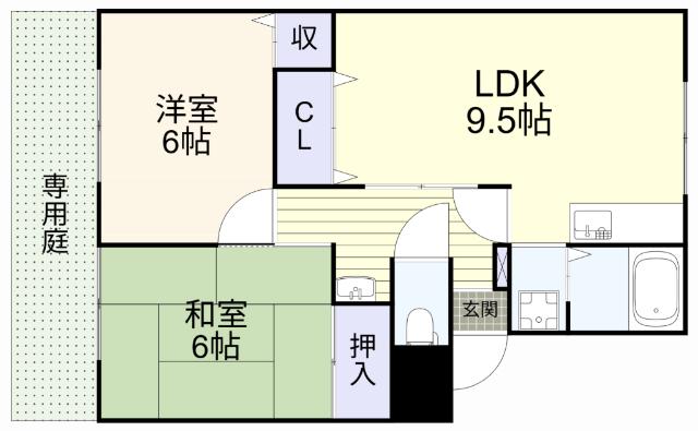 ジュネスアミA棟(2LDK/1階)の間取り写真