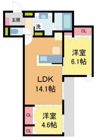 O-CREST池田桃園(2LDK/1階)の間取り写真