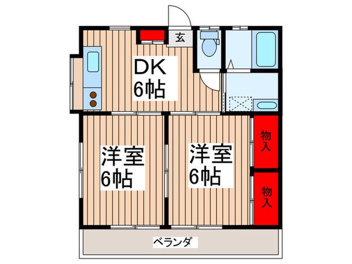 ツインコーポA棟(2DK/1階)の間取り写真