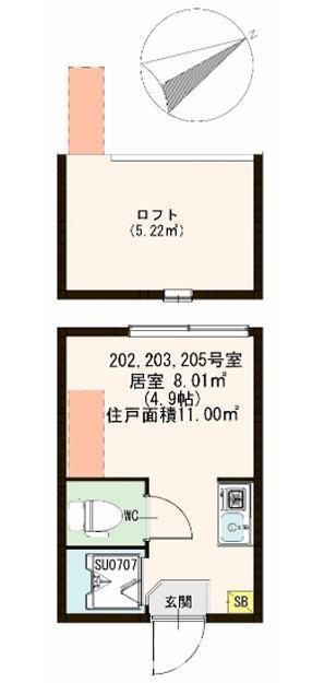 ハーモニーテラス志茂V(ワンルーム/2階)の間取り写真