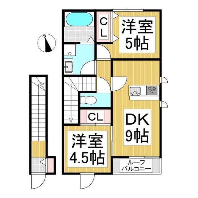 カーサパトリア D棟(2DK/2階)の間取り写真