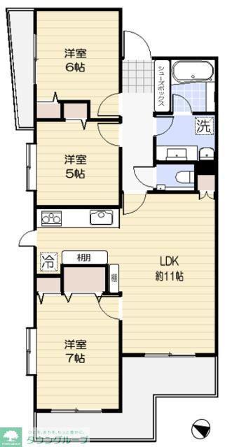 二の坂シティハウス(3LDK/1階)の間取り写真