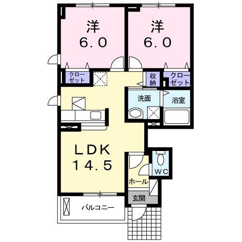 シャン・ド・フルール(2LDK/1階)の間取り写真