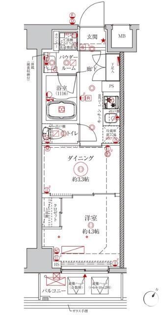 クレイシアIDZ川崎ザ・テラス(2K/4階)の間取り写真