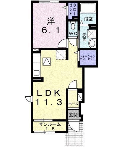 リデアル東中津A(1LDK/1階)の間取り写真
