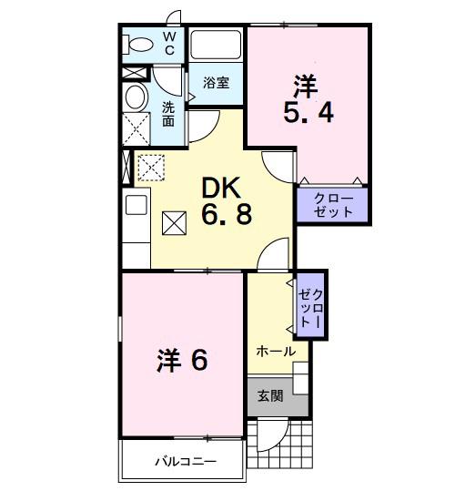 ベルディ春日居A(2DK/1階)の間取り写真
