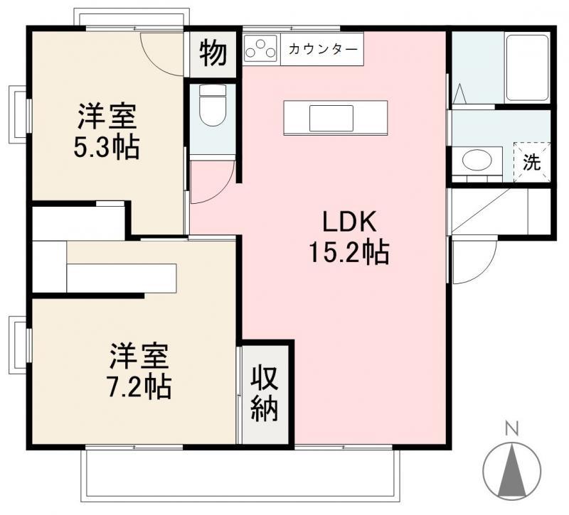 平石ハイツA・B(2LDK/2階)の間取り写真