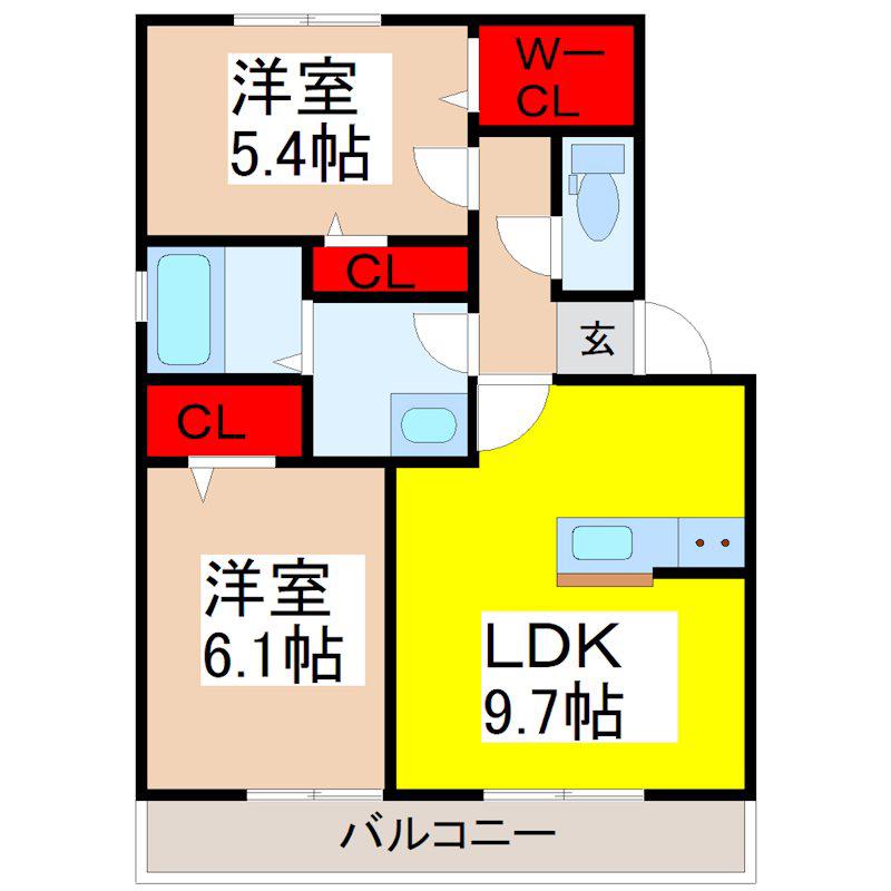 ローズガーデン(2LDK/2階)の間取り写真