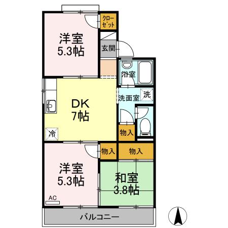 コーポラスエクセルA棟(3DK/2階)の間取り写真