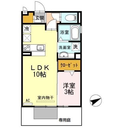 アンベリール堀の内(1LDK/1階)の間取り写真