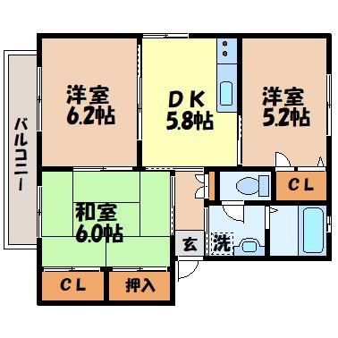 パークヒルズ桜の里D(3DK/2階)の間取り写真