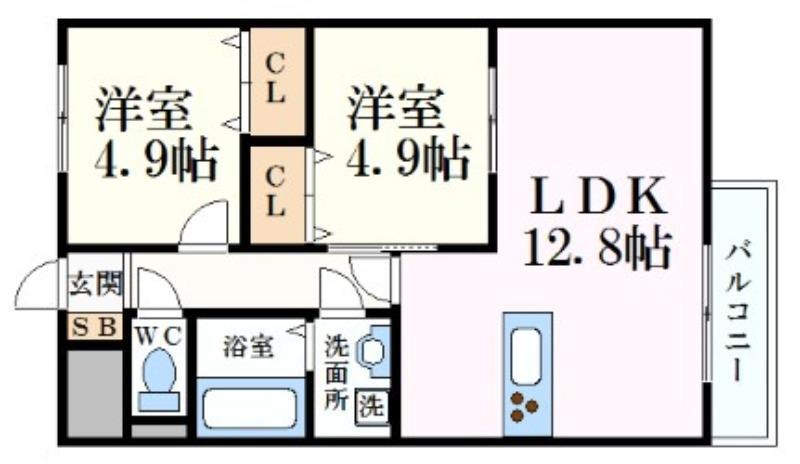 MISTRAL北条宮の町(2LDK/2階)の間取り写真