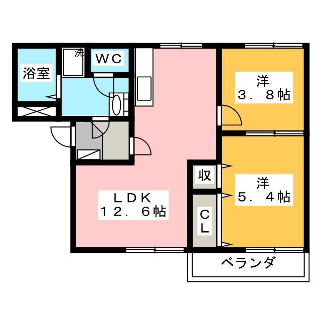 ヴァンテアンFUJI C(2LDK/2階)の間取り写真