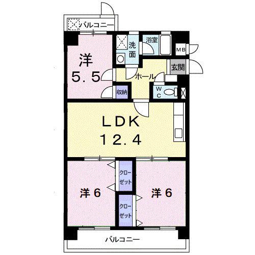 ヴィルヴェール筑紫(3LDK/1階)の間取り写真