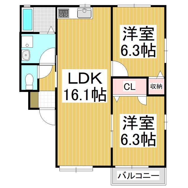 パインコート高宮北I(2LDK/1階)の間取り写真