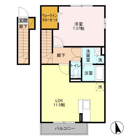 キューブ赤塚 I(1LDK/2階)の間取り写真