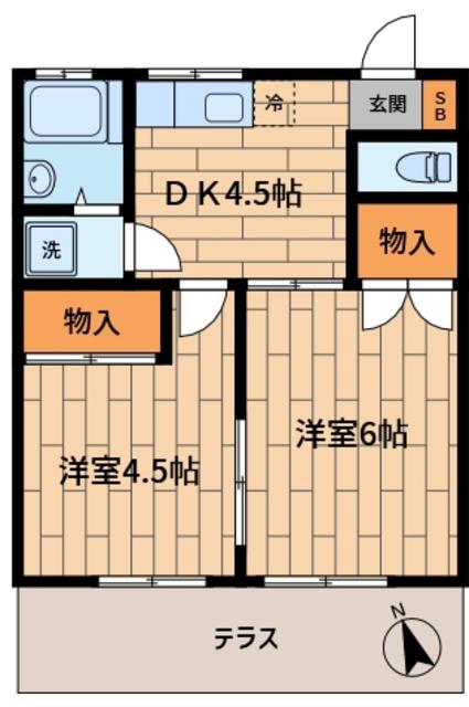 ハイツ小川(2DK/1階)の間取り写真