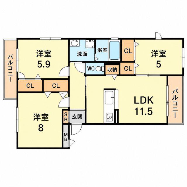 シャーメゾン廣田(3LDK/2階)の間取り写真