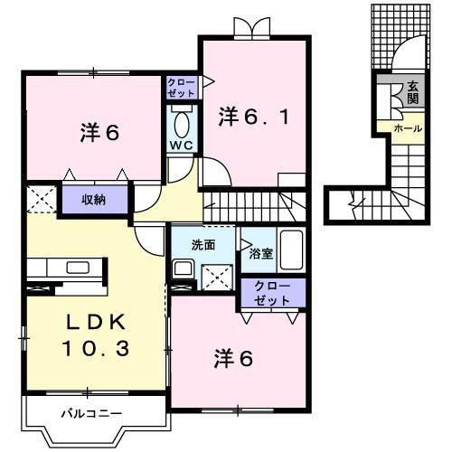 ヴィンヤード旭(3LDK/2階)の間取り写真