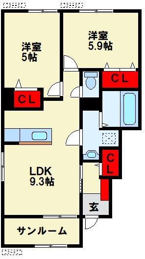 ベストライフ野面II(2LDK/1階)の間取り写真