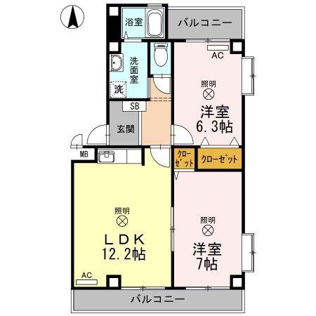 TWIN CASA II棟(2LDK/3階)の間取り写真