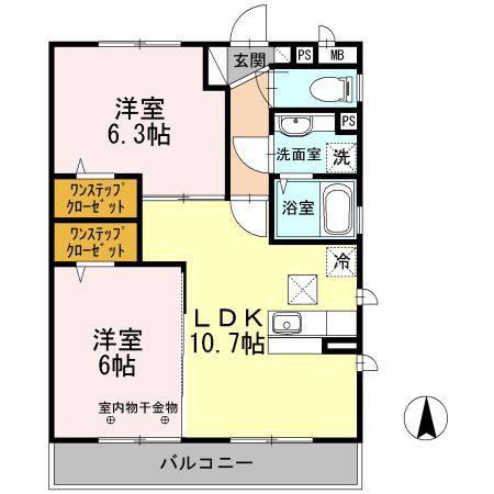 エクセルハイム I(2LDK/2階)の間取り写真