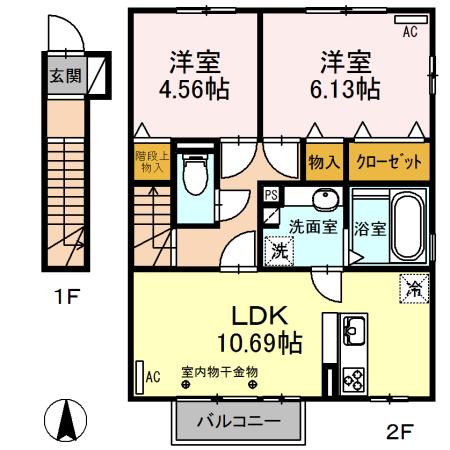 平松ハイツ 弐番館(2LDK/2階)の間取り写真