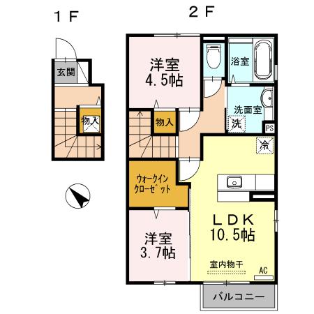 ヴィラ桜木C棟(2LDK/2階)の間取り写真