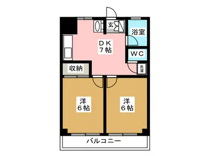 第一荻島ユニティ(2DK/4階)の間取り写真