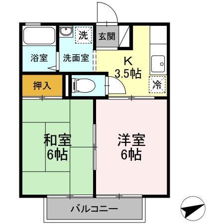 プレシュー梨ヶ丘(2K/2階)の間取り写真