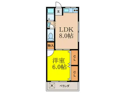 モンピエスF(1LDK/3階)の間取り写真