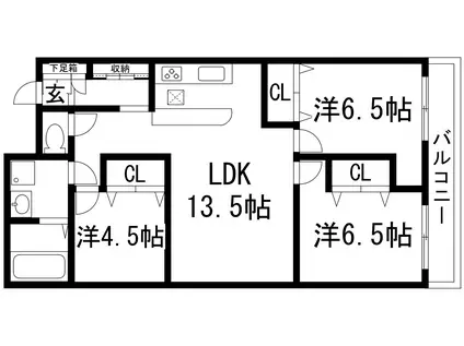 ファミール宝塚(3LDK/4階)の間取り写真