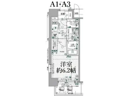 エスリード神戸兵庫駅アクアヴィラ(1K/2階)の間取り写真