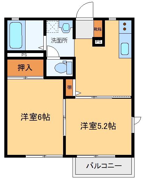 ＪＲ両毛線 伊勢崎駅 徒歩39分 2階建 築30年(2DK/2階)の間取り写真