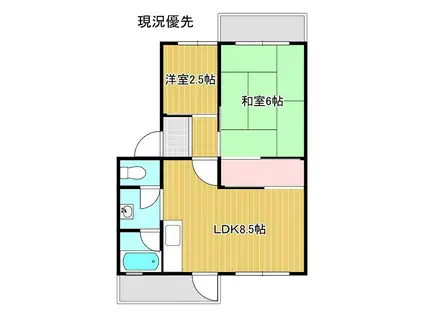 砥堀第2コーポラス(2LDK/1階)の間取り写真