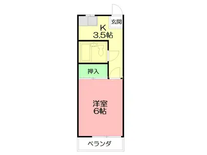 コーポ大六天(1K/2階)の間取り写真