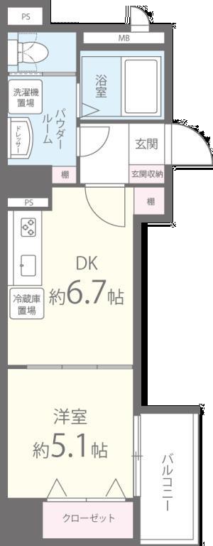 C.P.B.S(1DK/6階)の間取り写真