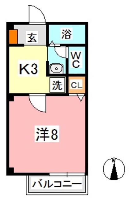 フォブール三冠A(1K/2階)の間取り写真
